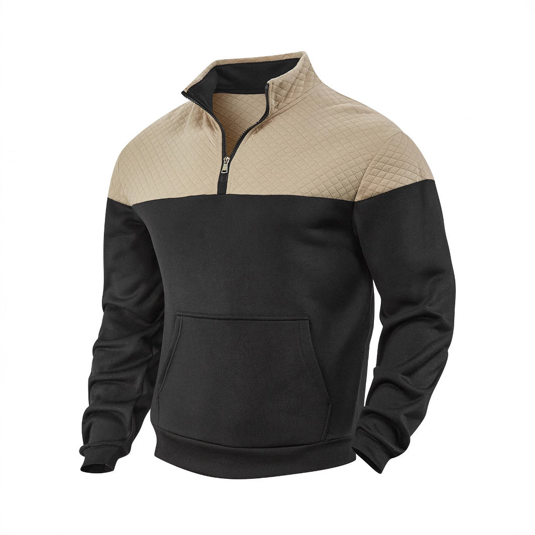 Men's Half-zip Sweatshirt with Quilted Shoulder Panel and Kangaroo Pocket StylebySassy