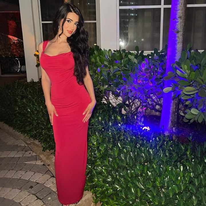 Women Elegant Evening Dress with Open Back and Bow Accent StylebySassy