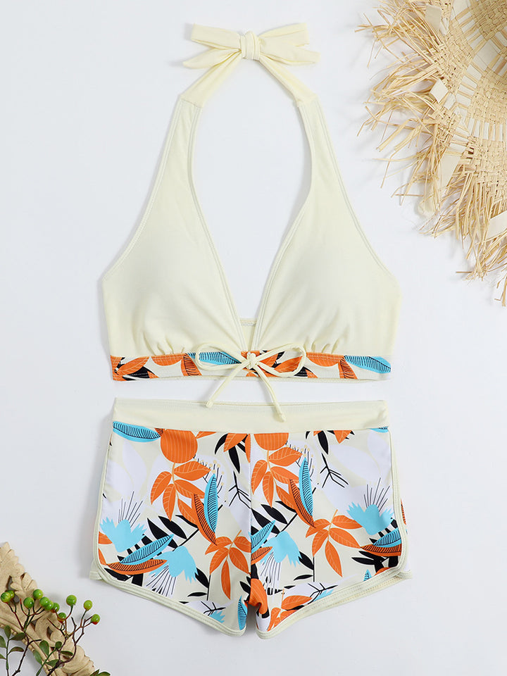 Women's sporty bikini set with adjustable halter top and shorts StylebySassy