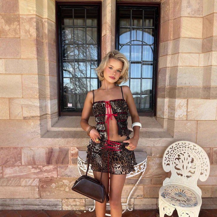 Women Playful Leo Mini Dress with Ruffles and Lacing Details StylebySassy