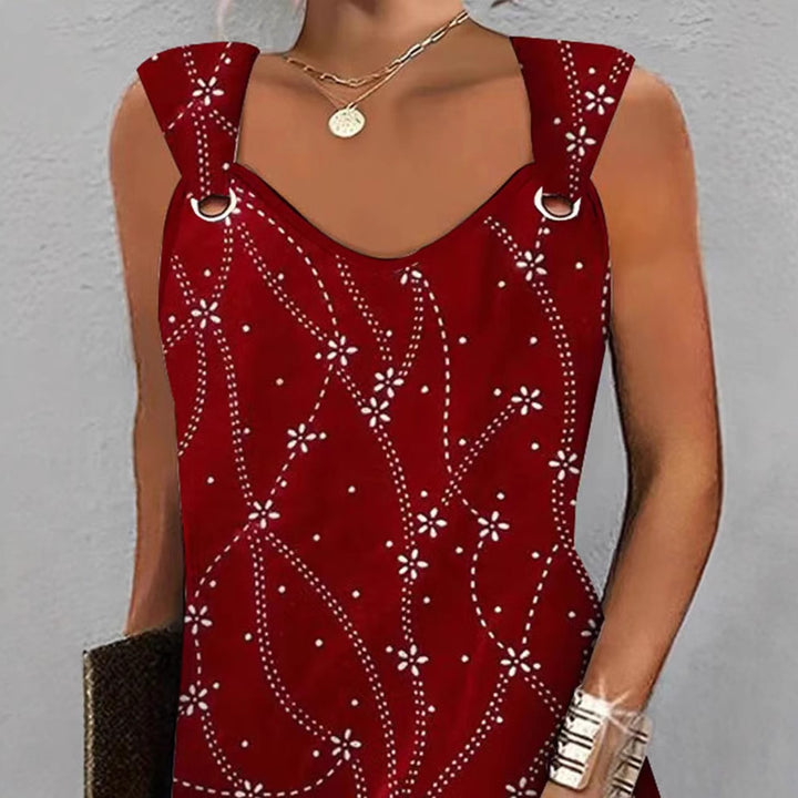 Women's sleeveless strap mini dress with decorative eyelets, floral dot pattern, and asymmetric hem StylebySassy