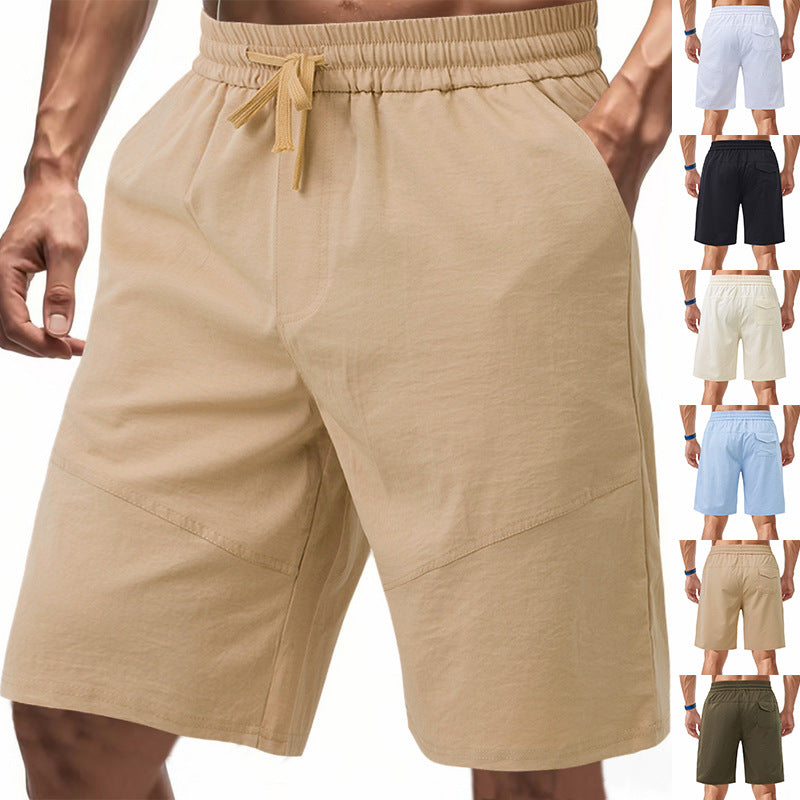 Men's knee-length linen blend shorts with elastic drawstring waistband and side pockets StylebySassy