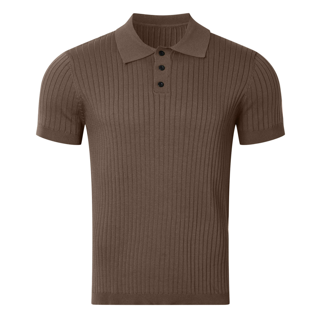 Men's narrow-cut ribbed polo shirt made of fine knit with short sleeves and polo collar StylebySassy