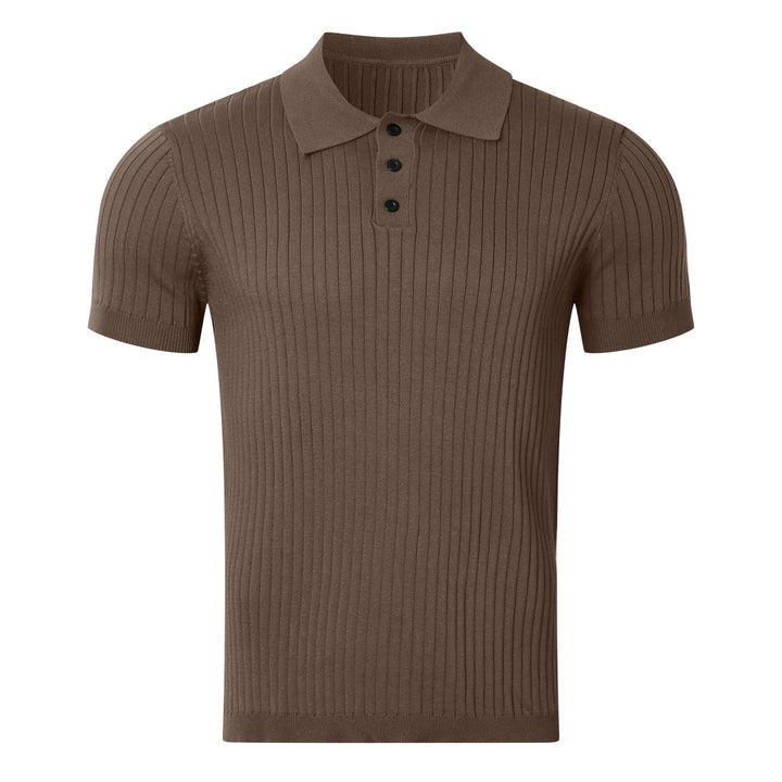 Men's narrow-cut ribbed polo shirt made of fine knit with short sleeves and polo collar StylebySassy