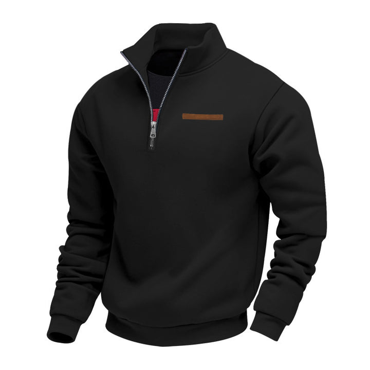 Men's half-zip sweatshirt made of heavy fleece with stand-up collar and concealed chest pocket StylebySassy