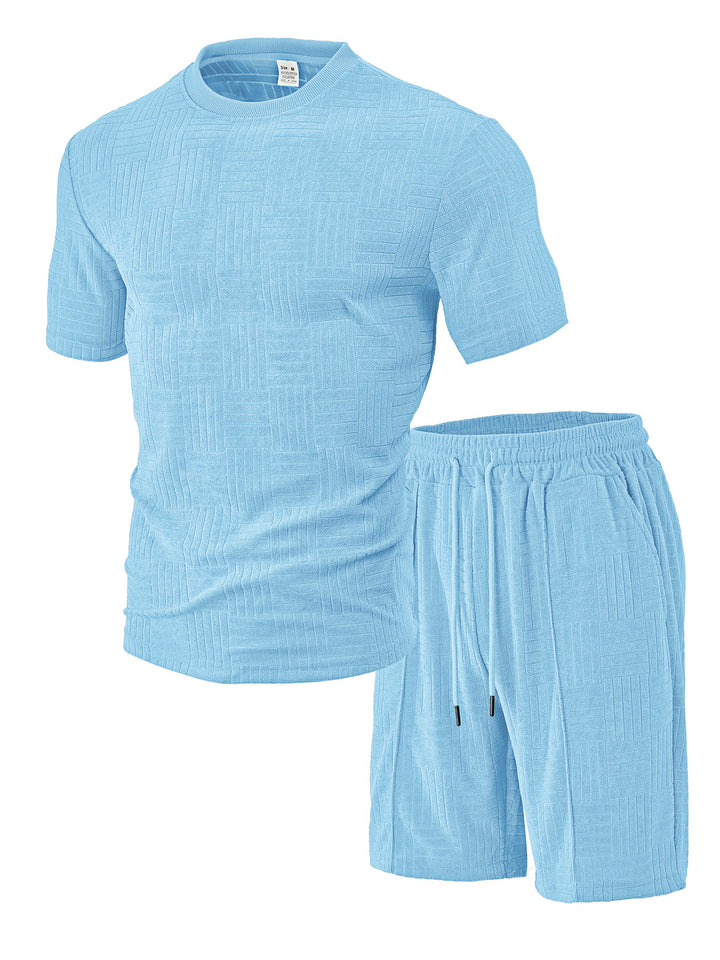 Men's nano relief structure lounge two-piece with short sleeve round neck and elastic drawstring Bermuda StylebySassy