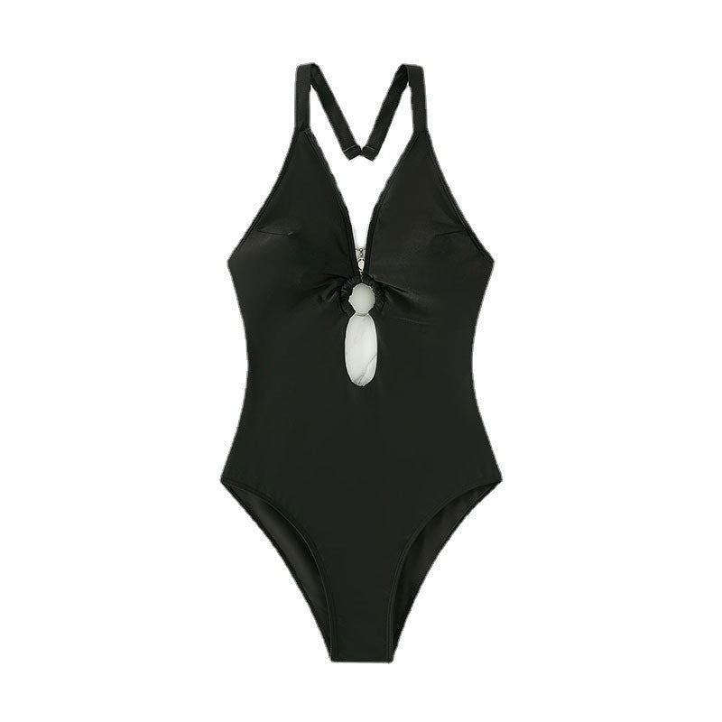 Women's one-piece swimsuit with fashionable V-neck and stylish neckline StylebySassy