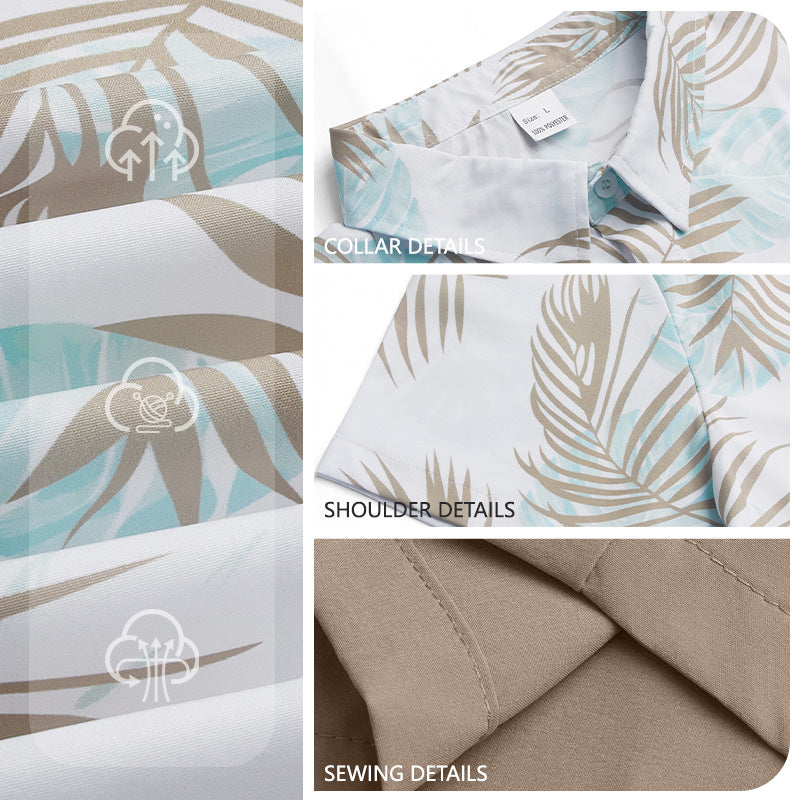 Men's vacation set with short-sleeved lapel shirt in palm print and elastic drawstring bermuda StylebySassy