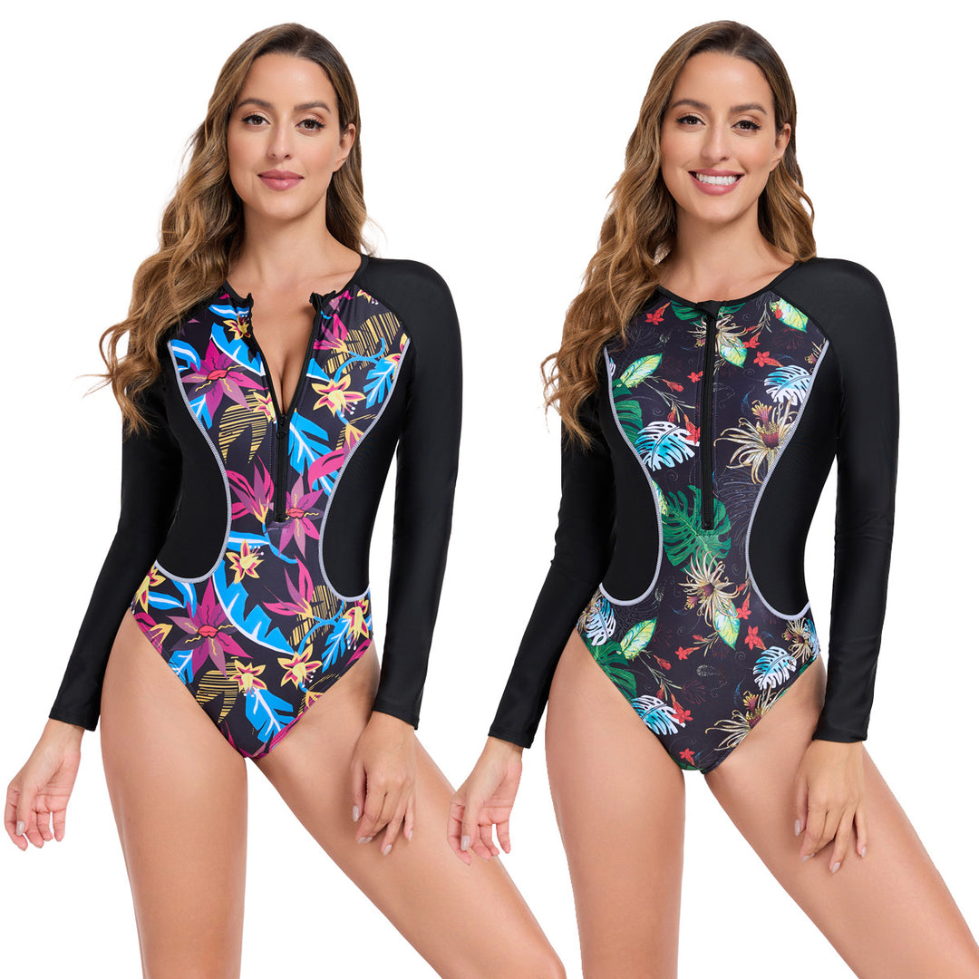 Women Rashguard with Long Sleeve and Colorful Plant Pattern StylebySassy