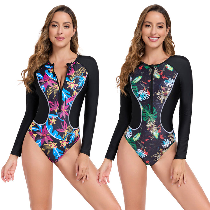 Women Rashguard with Long Sleeve and Colorful Plant Pattern StylebySassy