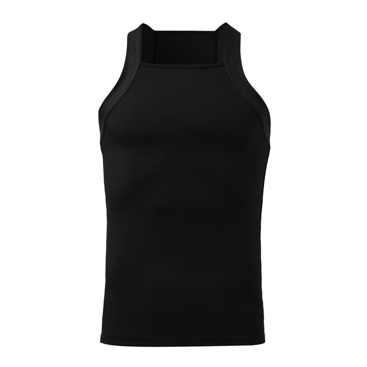 Women's form-fitting ribbed top with high round neckline and wide straps StylebySassy