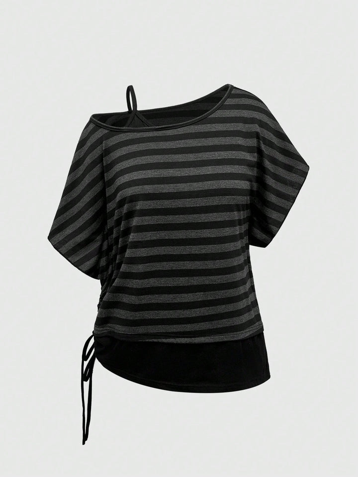 Women's Asymmetrical Striped Top with Refined Cut StylebySassy
