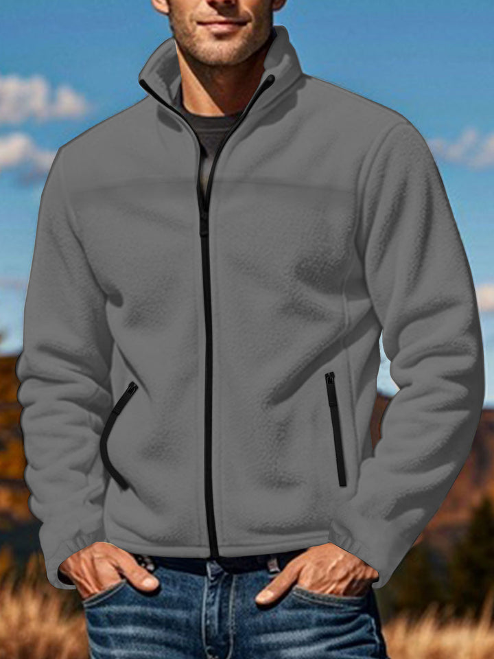 Men's fleece jacket with zipper, stand-up collar and zip pockets StylebySassy
