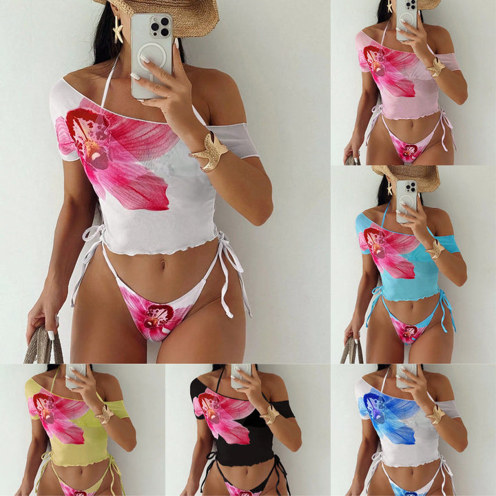 Women's swimsuit set with floral top and designed bottom StylebySassy