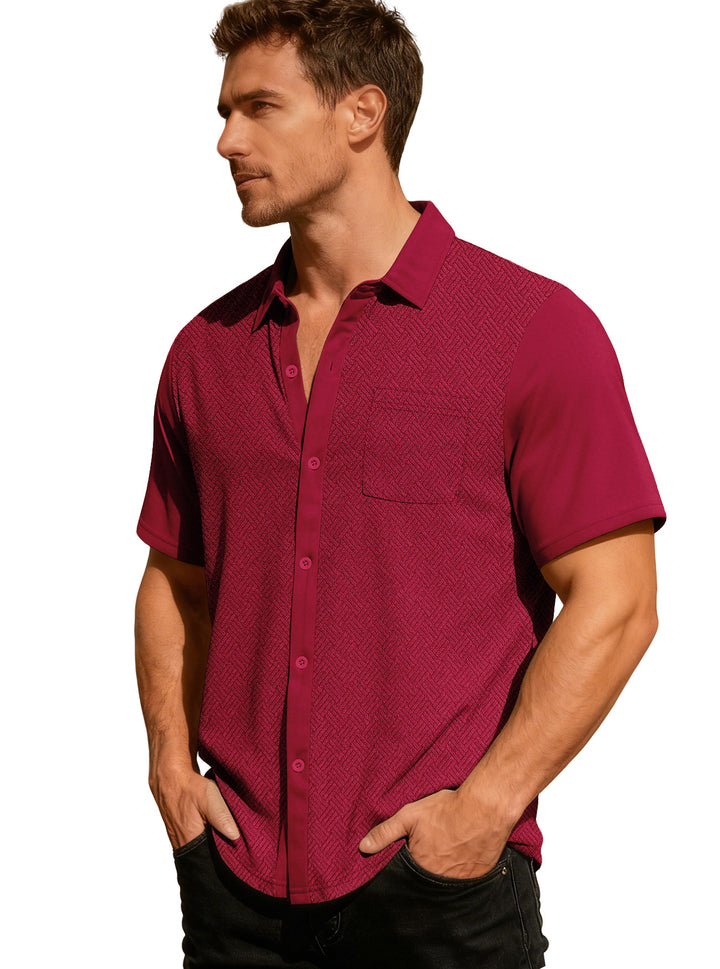 Men's leisure short sleeve shirt with jacquard texture, contrasted button placket and chest pocket StylebySassy