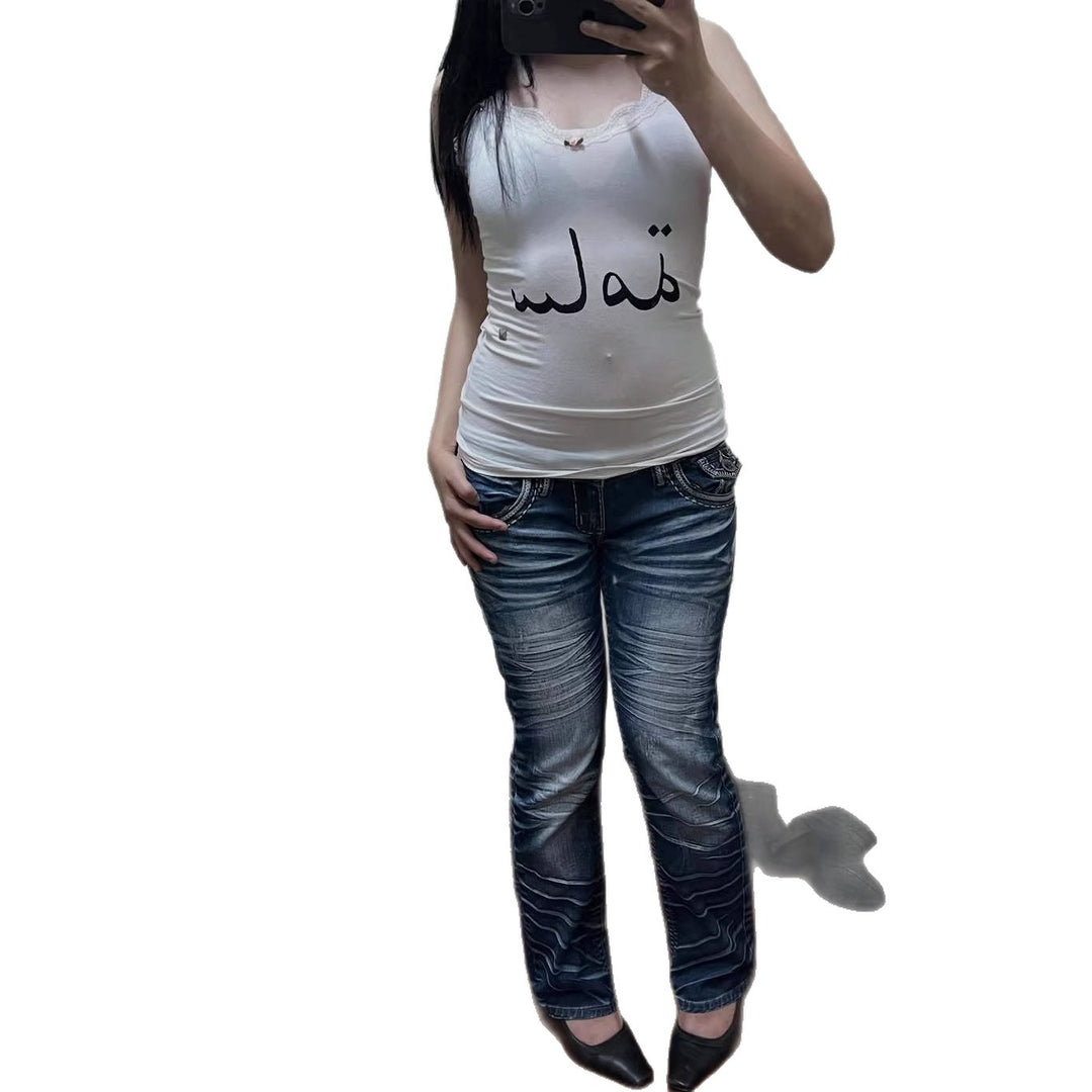 Women's spaghetti strap top with elegant lace embellishment StylebySassy