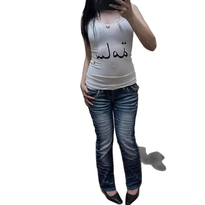 Women's spaghetti strap top with elegant lace embellishment StylebySassy