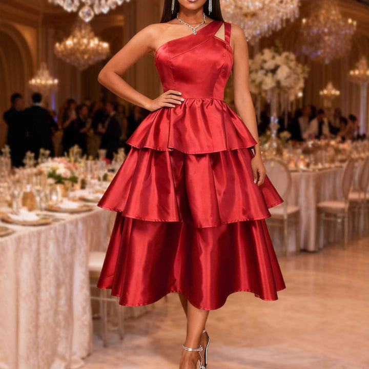 Women's maxi dress with asymmetrical strap and voluminous ruffles StylebySassy