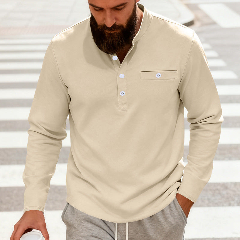 Men's casual long-sleeve Henley shirt made of cotton blend with chest pocket StylebySassy