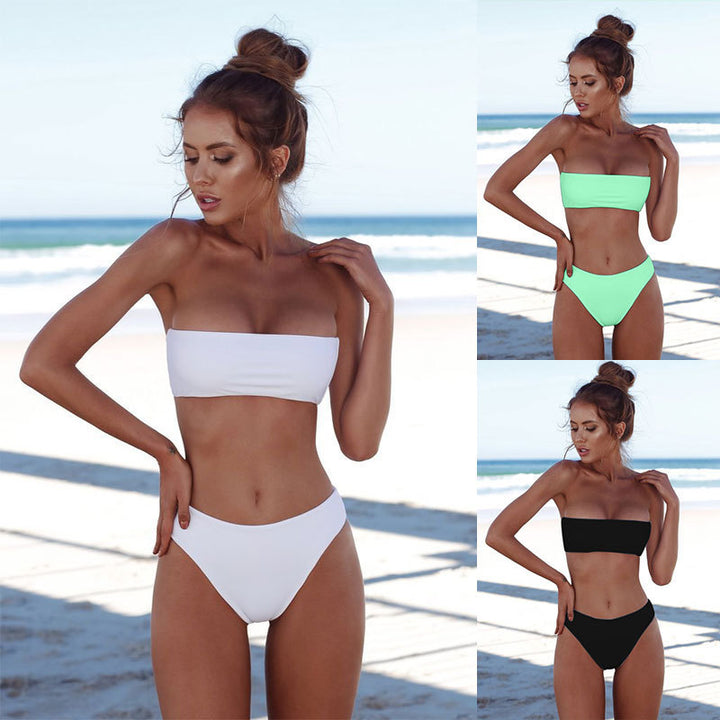 Women's bandeau bikini set with high waist and textured fabric StylebySassy