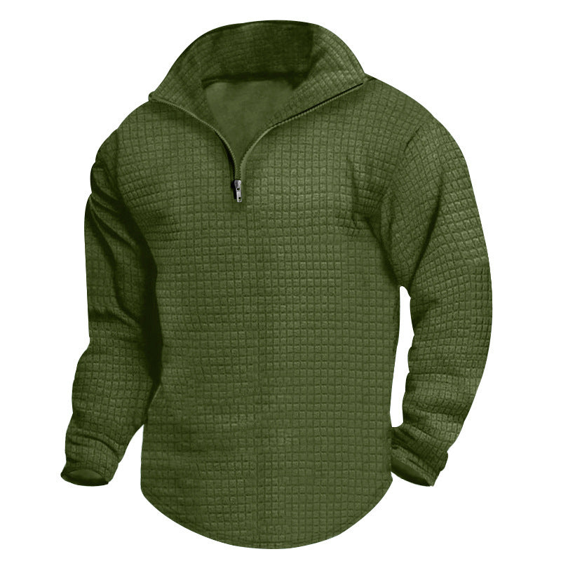 Men's padded thermal half-zip with waffle texture, brushed lining, and rounded hem StylebySassy
