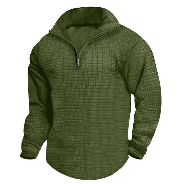 Men's padded thermal half-zip with waffle texture, brushed lining, and rounded hem StylebySassy