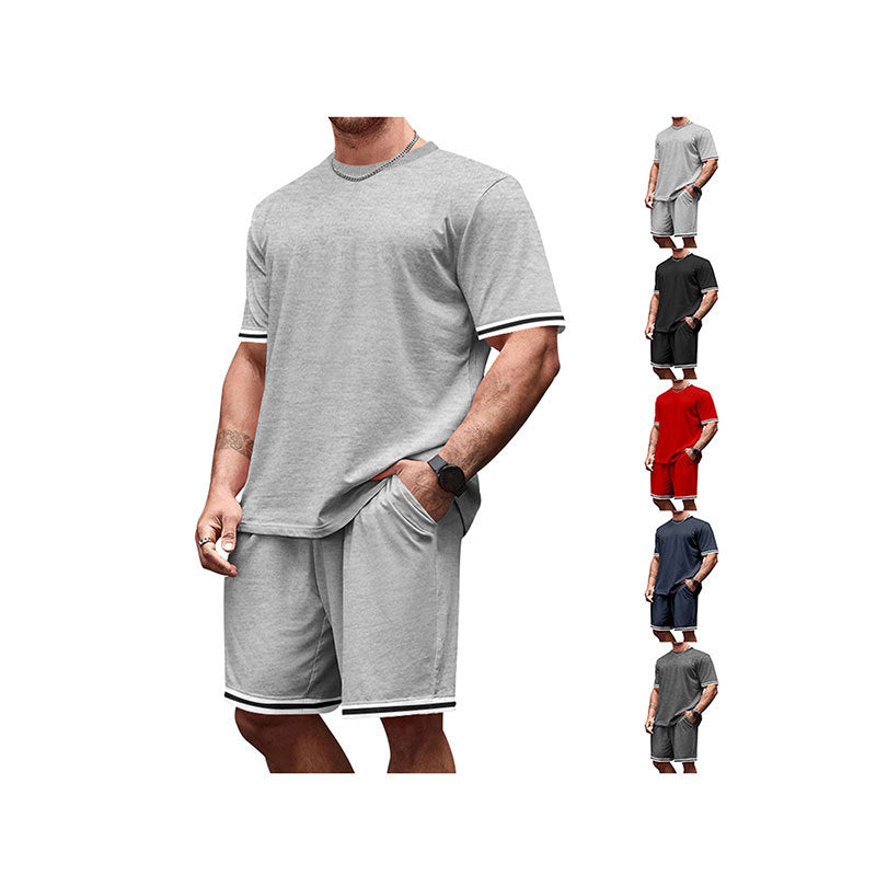 Men's sporty lounge set made of high-quality cotton blend with fitted short-sleeve shirt and drawstring shorts with contrasting cuffs StylebySassy