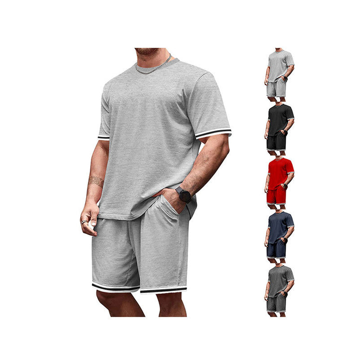 Men's sporty lounge set made of high-quality cotton blend with fitted short-sleeve shirt and drawstring shorts with contrasting cuffs StylebySassy