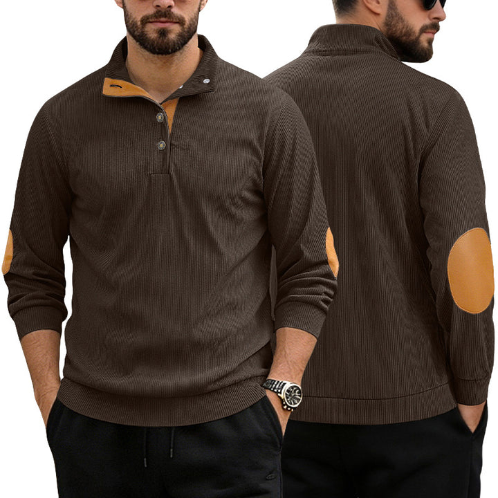 Men's casual structured sweater with polo collar, short button placket and vegan leather trims StylebySassy