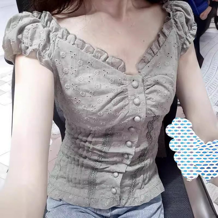 Ladies ruffle shirt with floral details StylebySassy