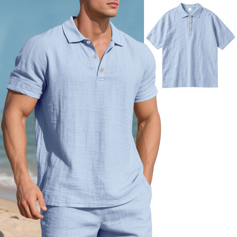 Men's breathable gauze polo shirt with open collar loose fit and button placket StylebySassy