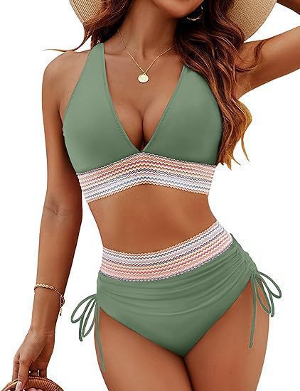 Women’s bikini set with high-waisted briefs and sporty accents StylebySassy
