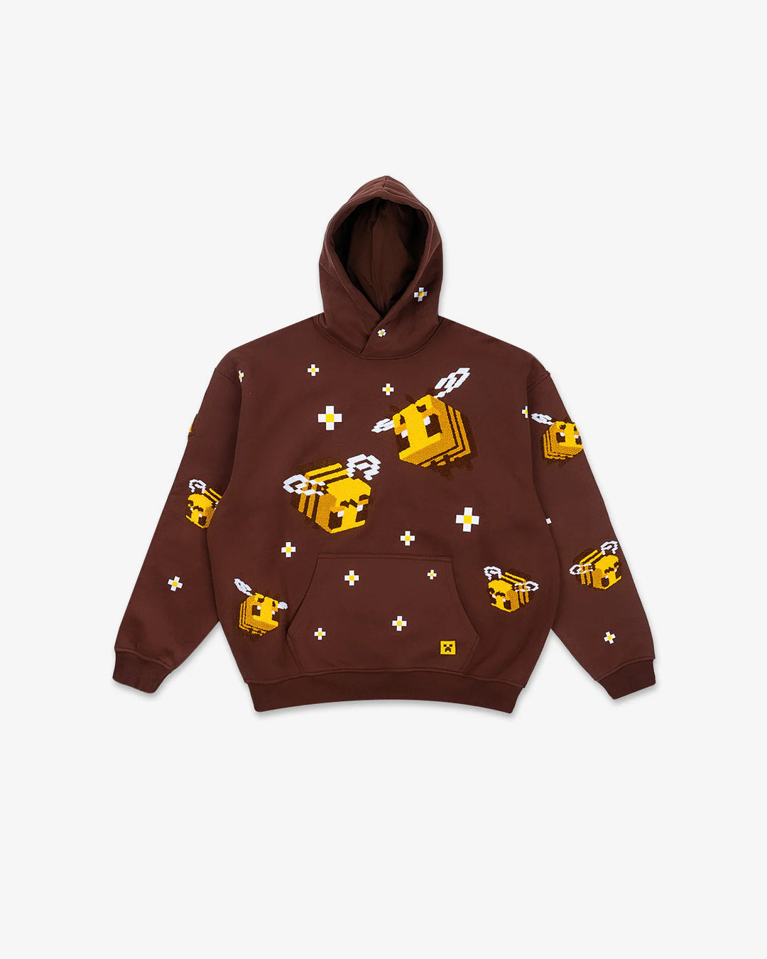 Unisex hoodie with woven pixel bee motif and attached kangaroo pocket StylebySassy
