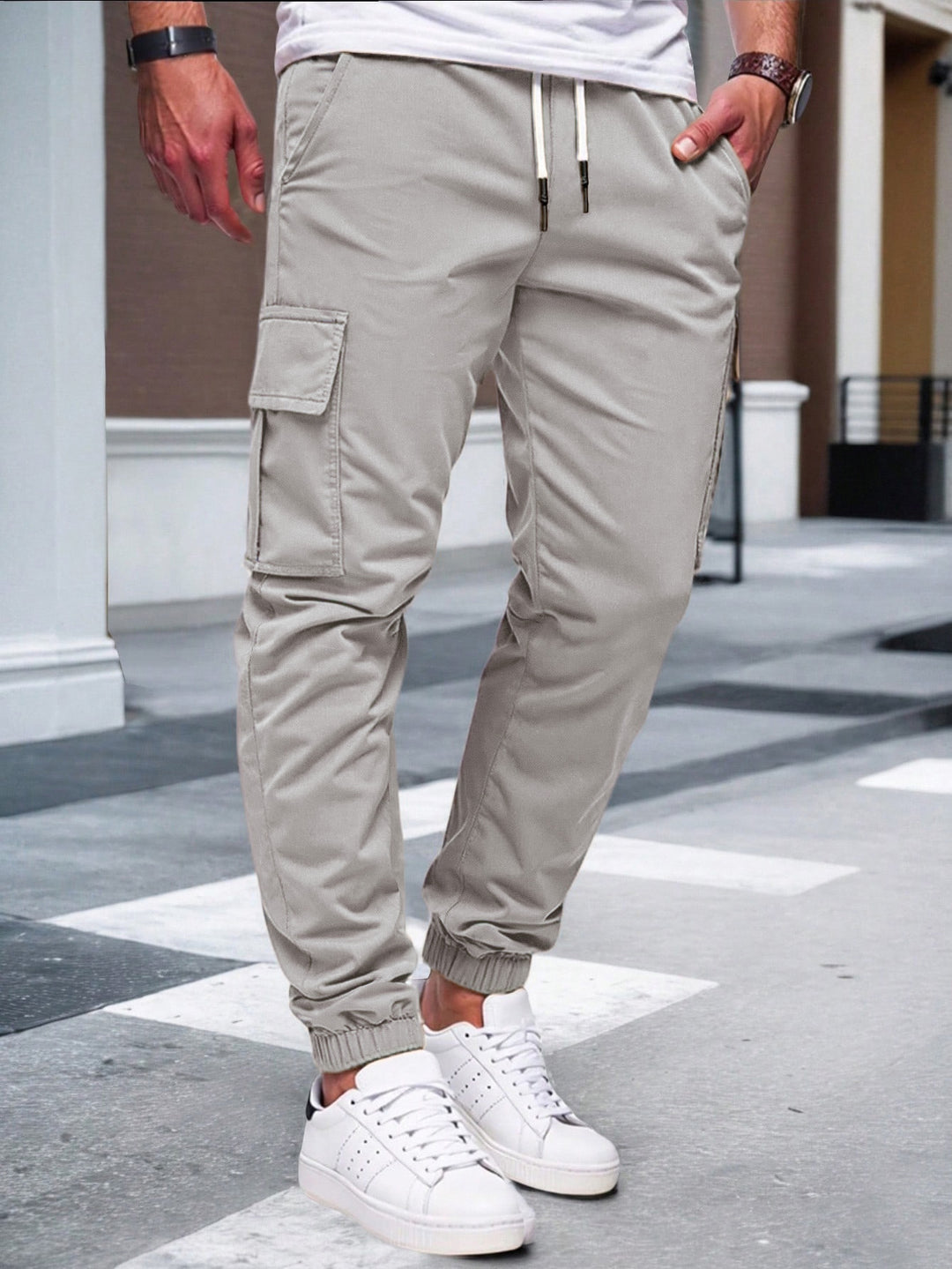Men's Nan Tapered Leisure Cargo Pants with Flap Pockets, Drawstring Waist and Elastic Leg Openings StylebySassy