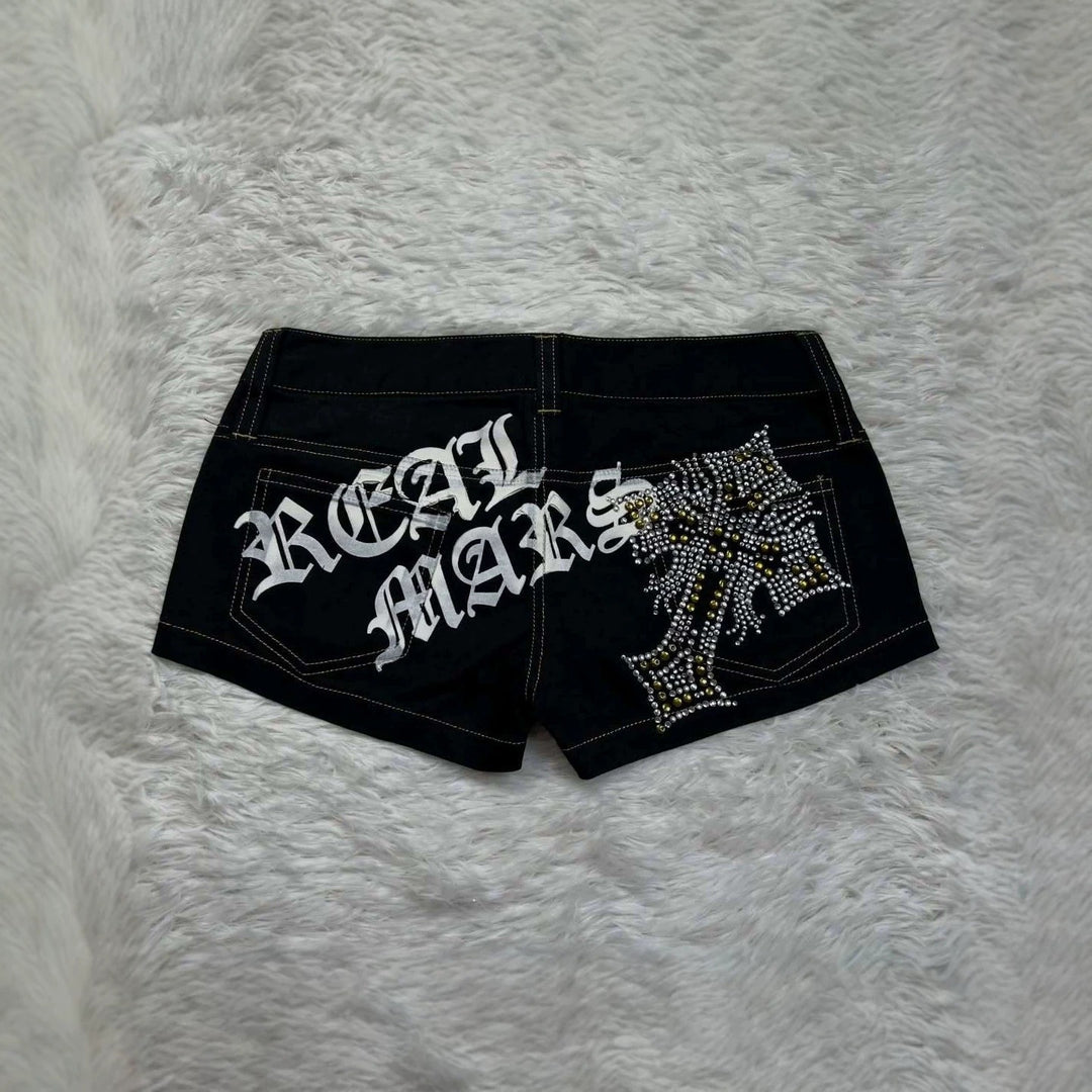 Ladies Trendy Denim Shorts with Glittering Appliqués StylebySassy