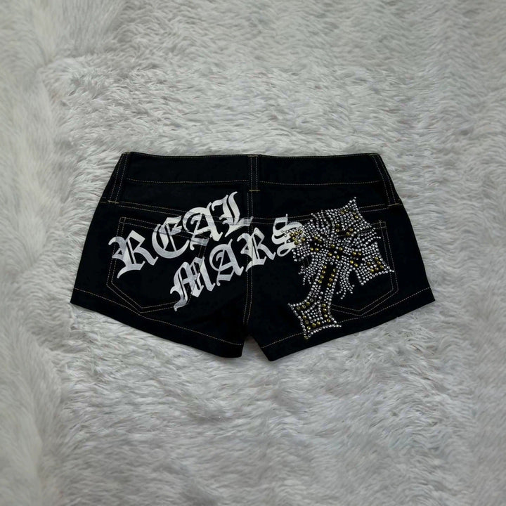Ladies Trendy Denim Shorts with Glittering Appliqués StylebySassy