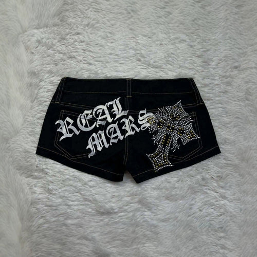 Ladies Trendy Denim Shorts with Glittering Appliqués StylebySassy