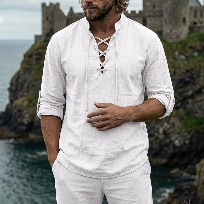 Men's Crinkle Linen Long Sleeve Shirt with Rollable Sleeves StylebySassy