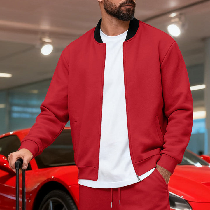 Men's Nan Urban Sweat Track Jacket with Stand Collar Concealed Zipper Elastic Rib Cuffs and Side Pockets StylebySassy