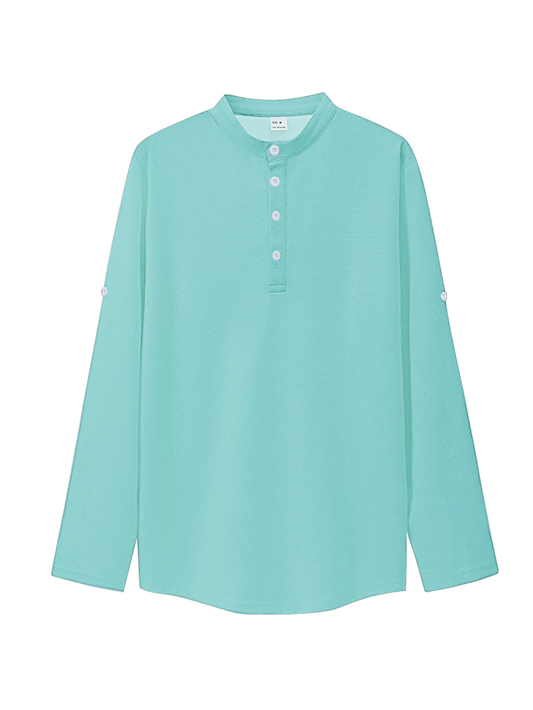 Women's oversized long sleeve Henley with stand-up collar waffle texture and sleeve fastening StylebySassy