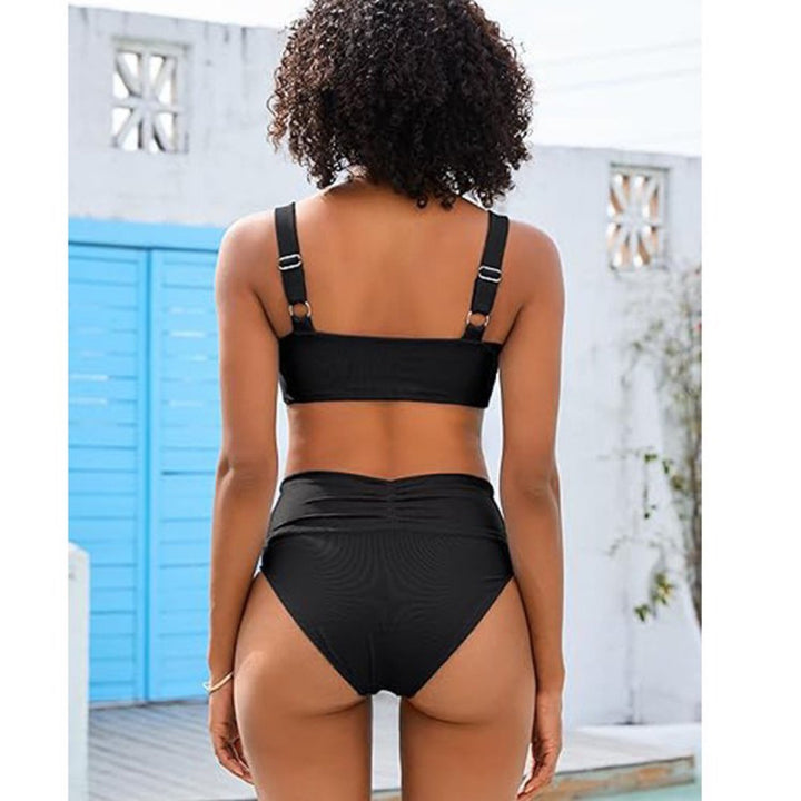 Women's High-Waisted Bikini Set with Ruched Top StylebySassy