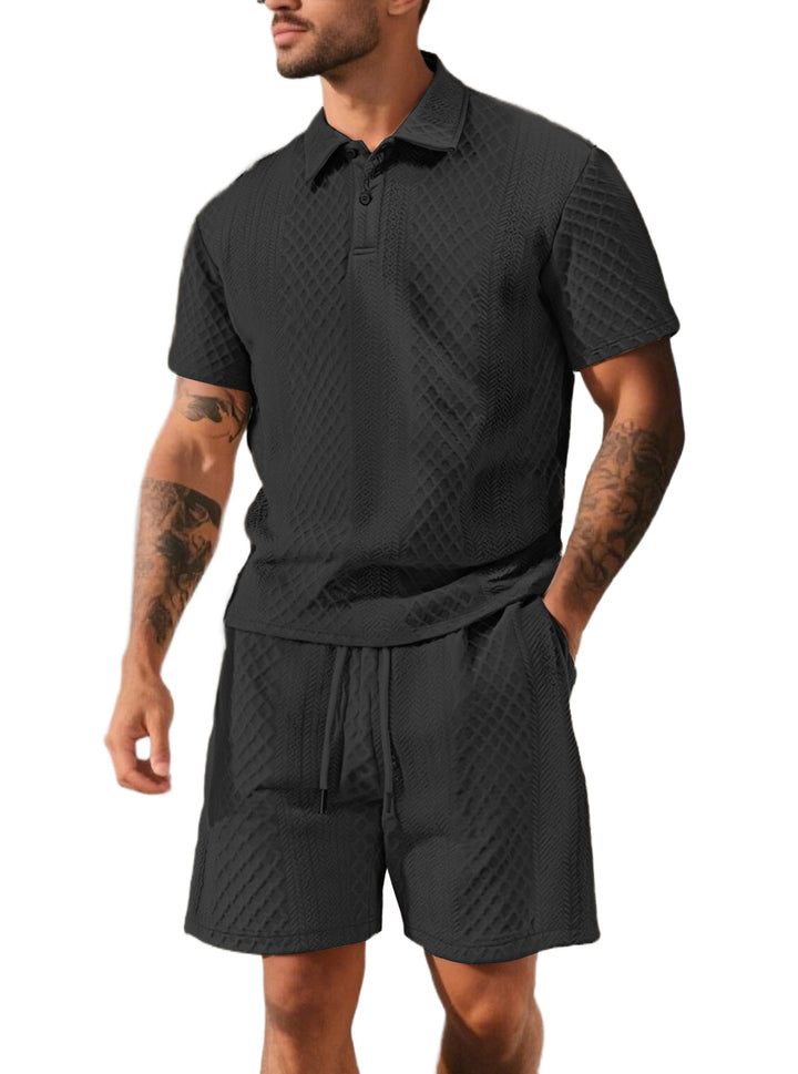 Men's structured polo shirt and bermuda shorts set made of quilted cotton blend StylebySassy