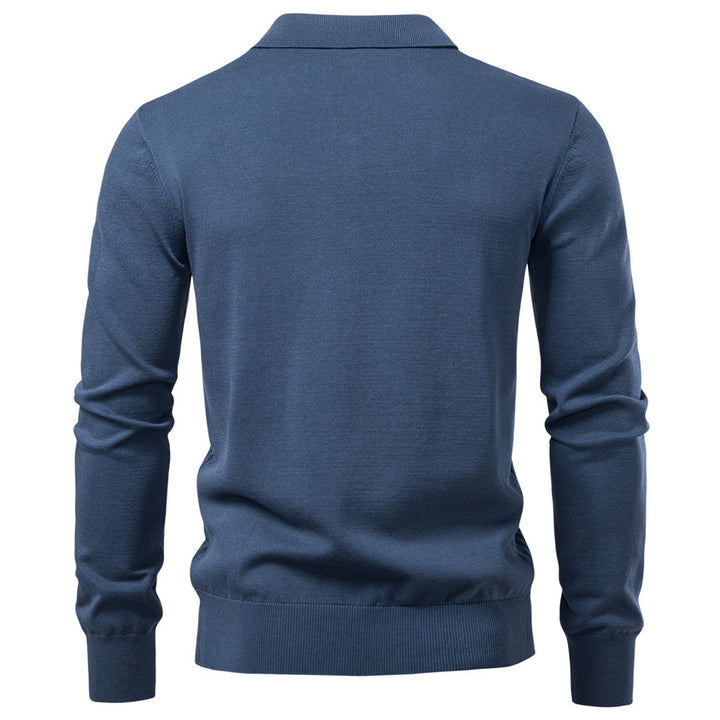 Men's fine knit polo sweater with V-neck, zigzag pattern and Kent collar StylebySassy