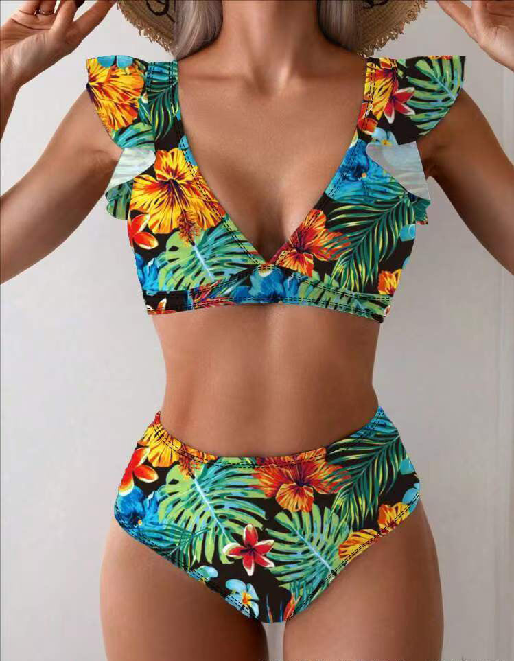Women Bikini Set with playful ruffles and floral patterns StylebySassy