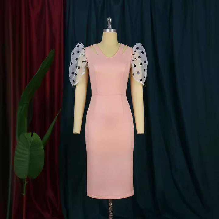 Women Figure-hugging Dress with Transparent Puff Sleeves StylebySassy
