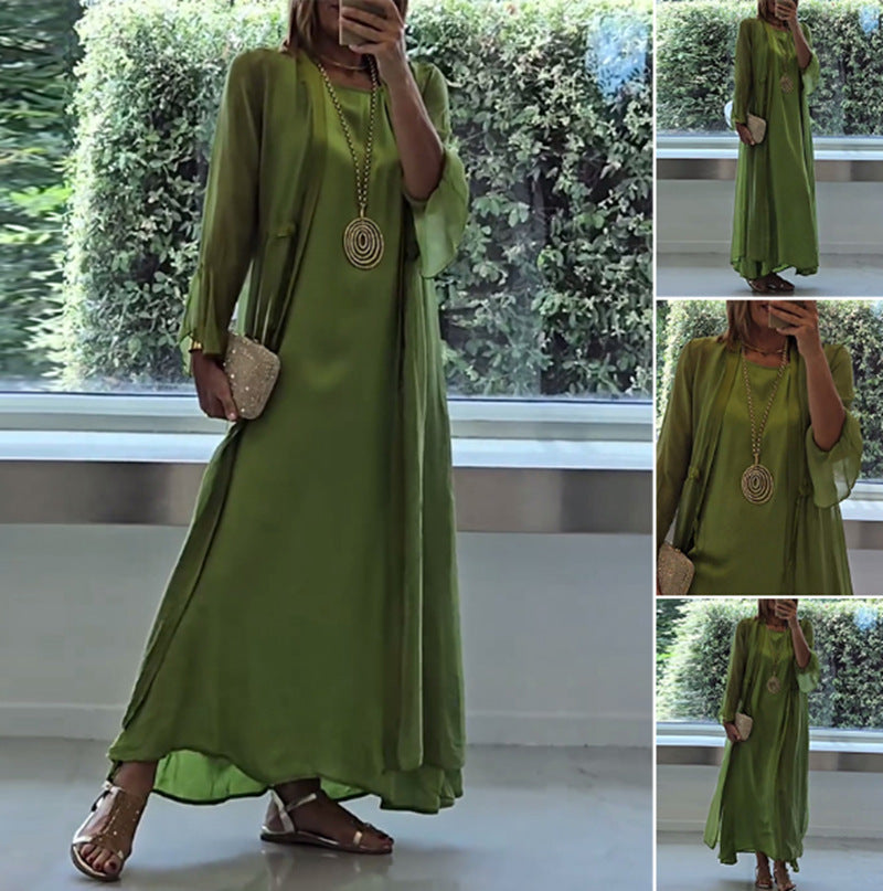 Ladies nan elegant layered evening dress with padded inner dress, transparent chiffon overlay and waist-adjustable ribbons StylebySassy