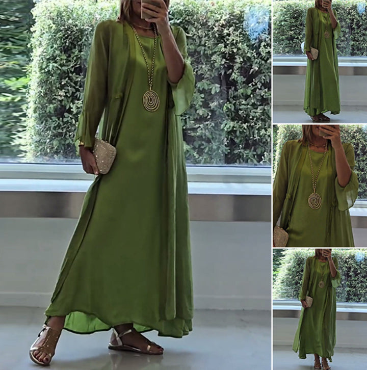 Ladies nan elegant layered evening dress with padded inner dress, transparent chiffon overlay and waist-adjustable ribbons StylebySassy