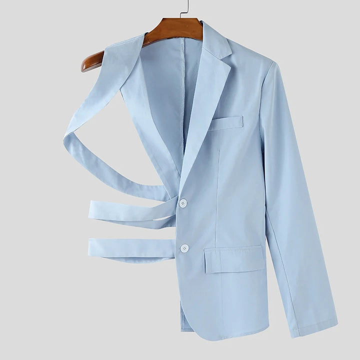 Women's nan asymmetrical blazer with strap details and lapel collar StylebySassy