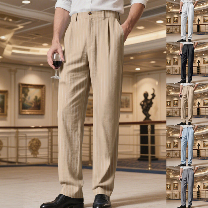 Men's elegant suit trousers with fine pinstripes and comfortable fit StylebySassy