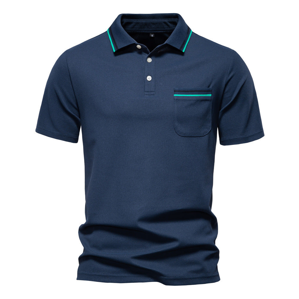 Men's modern polo shirt with patch chest pocket and contrasting trim on the polo collar StylebySassy